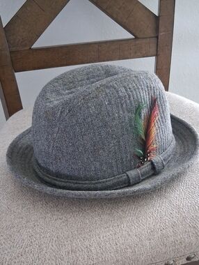 Adam Gray Wool Fedora with Multicolor Feather
